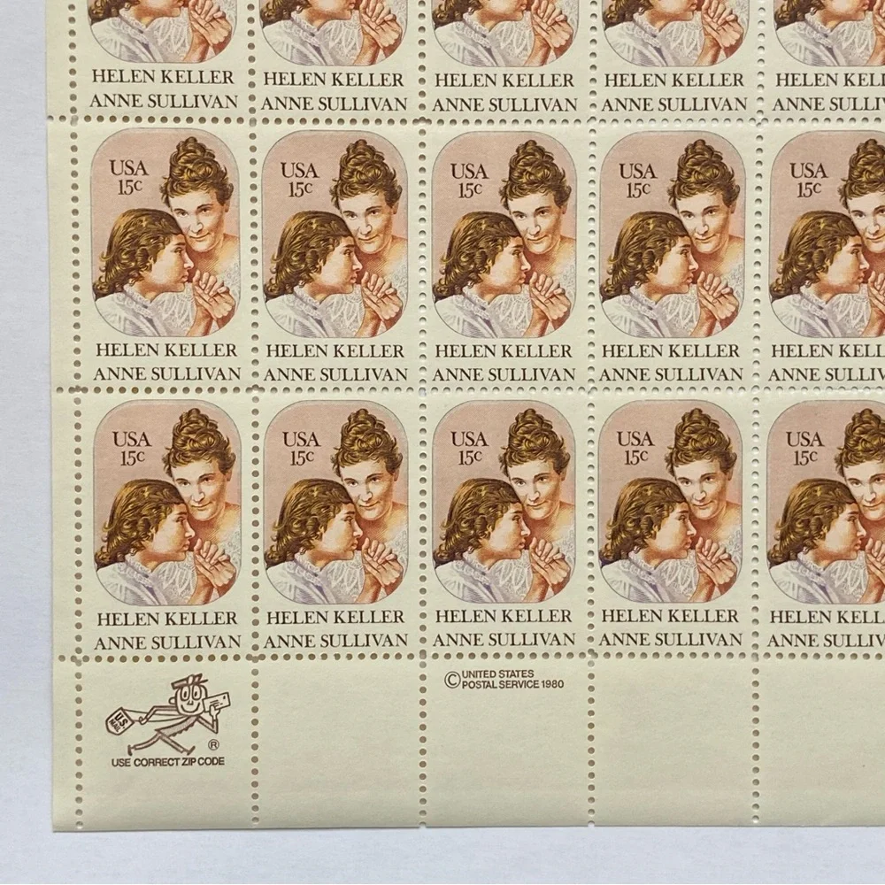 Helen Keller Stamps 15 CENT Full Sheet Pane MNH US Scott 1824 Unhinged MNH